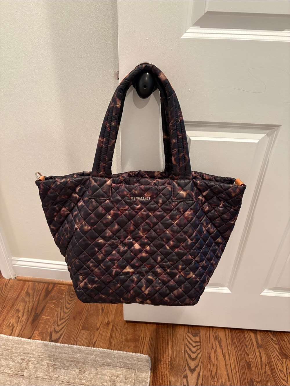 MZ Wallace Quilted Tote in Black and Brown Tie-Dye Print